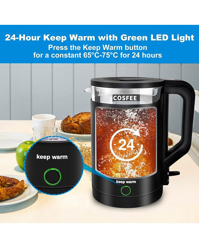 COSFEE Electric Kettle 1.7L, Fast Boil Auto Shut-Off Black