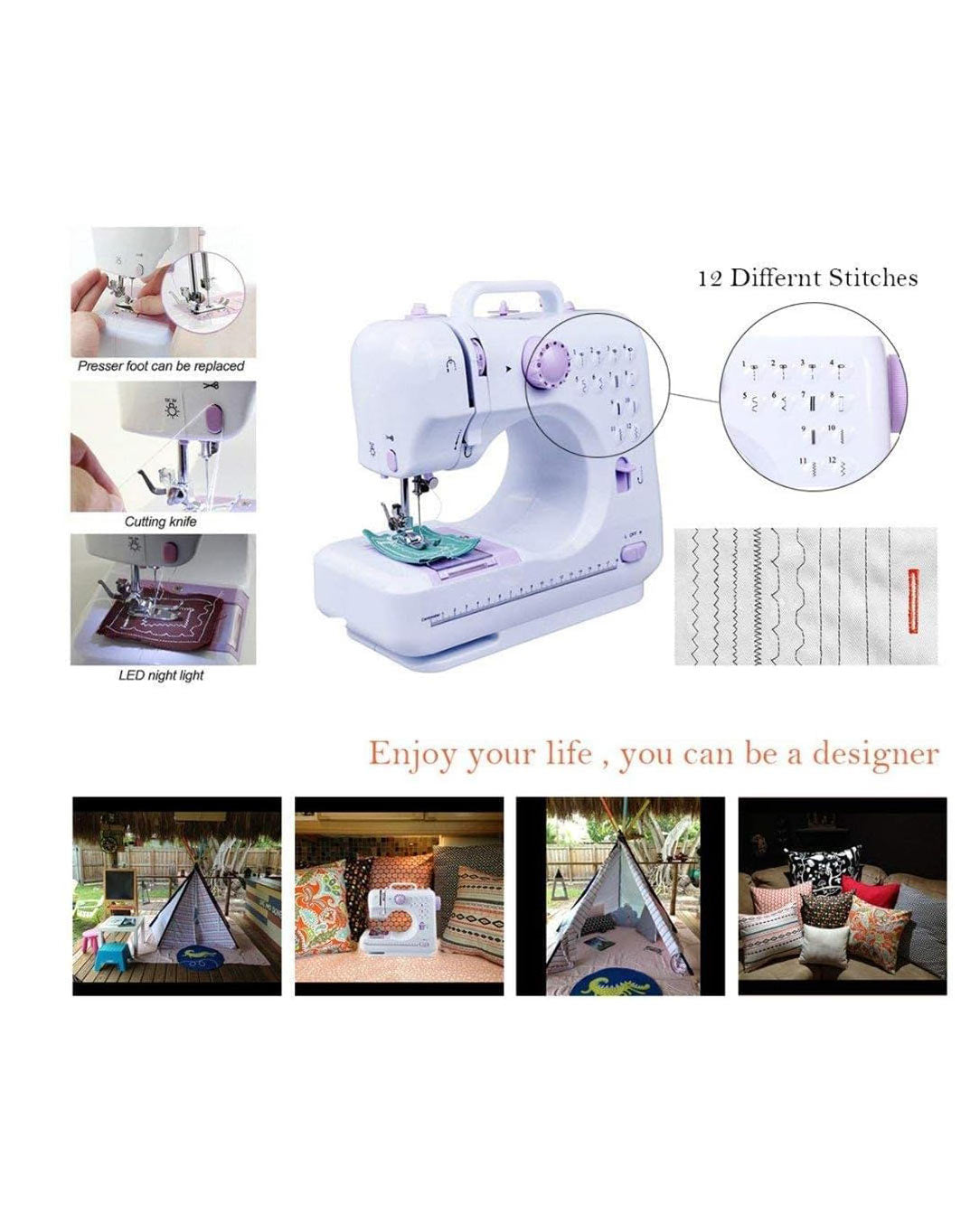 Mini Portable Sewing Machine Electric 12 Stitch Multi-Function