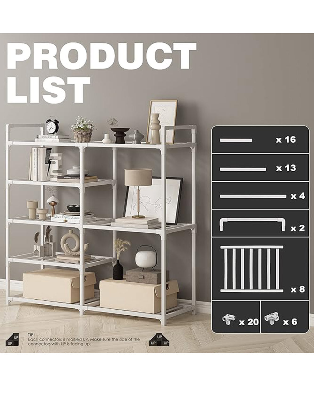 Bamboo Shelving 5 Tier Shoe Rack Storage White