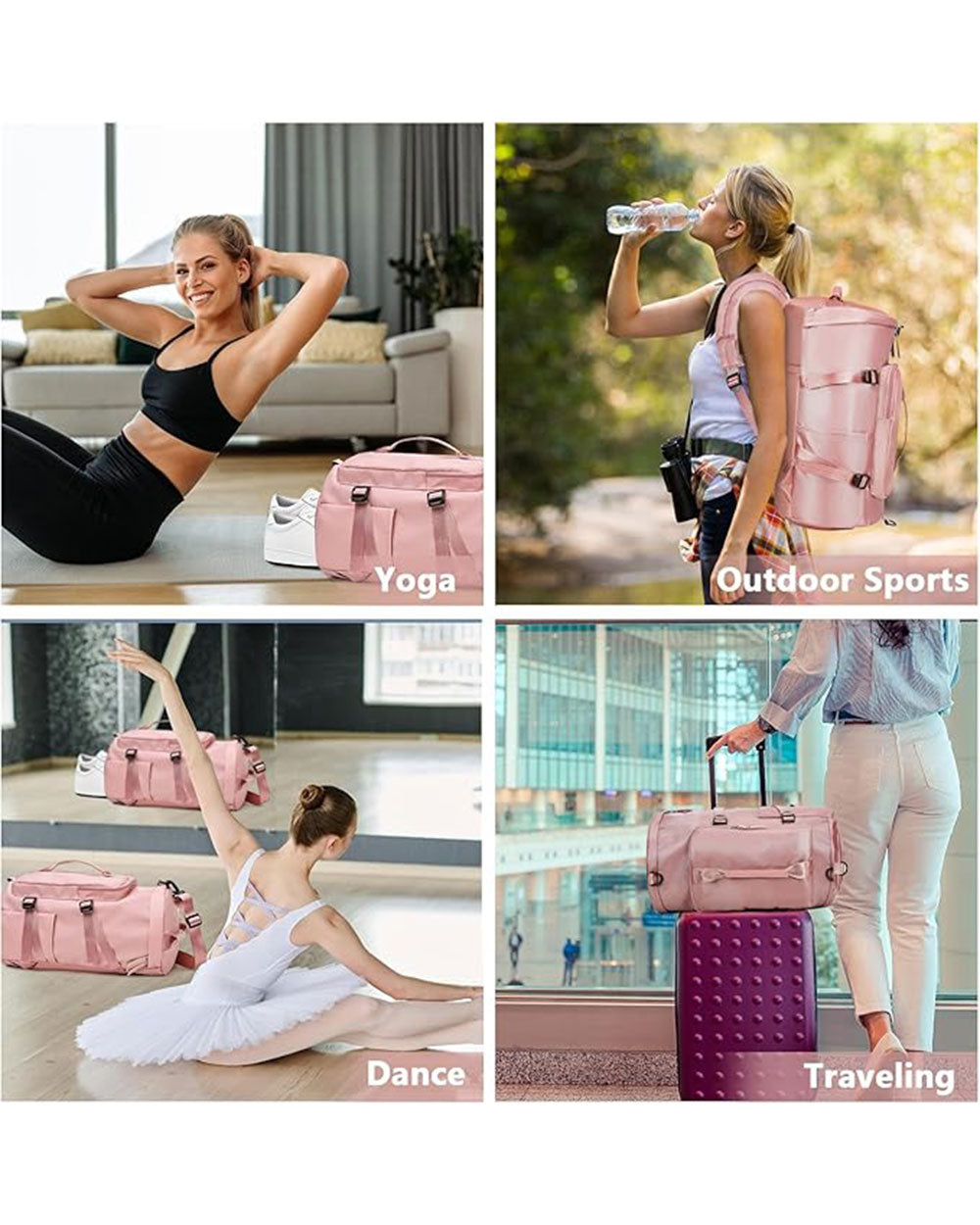Multi Functional Gym Travel Bag Pink Rucksack Holdall