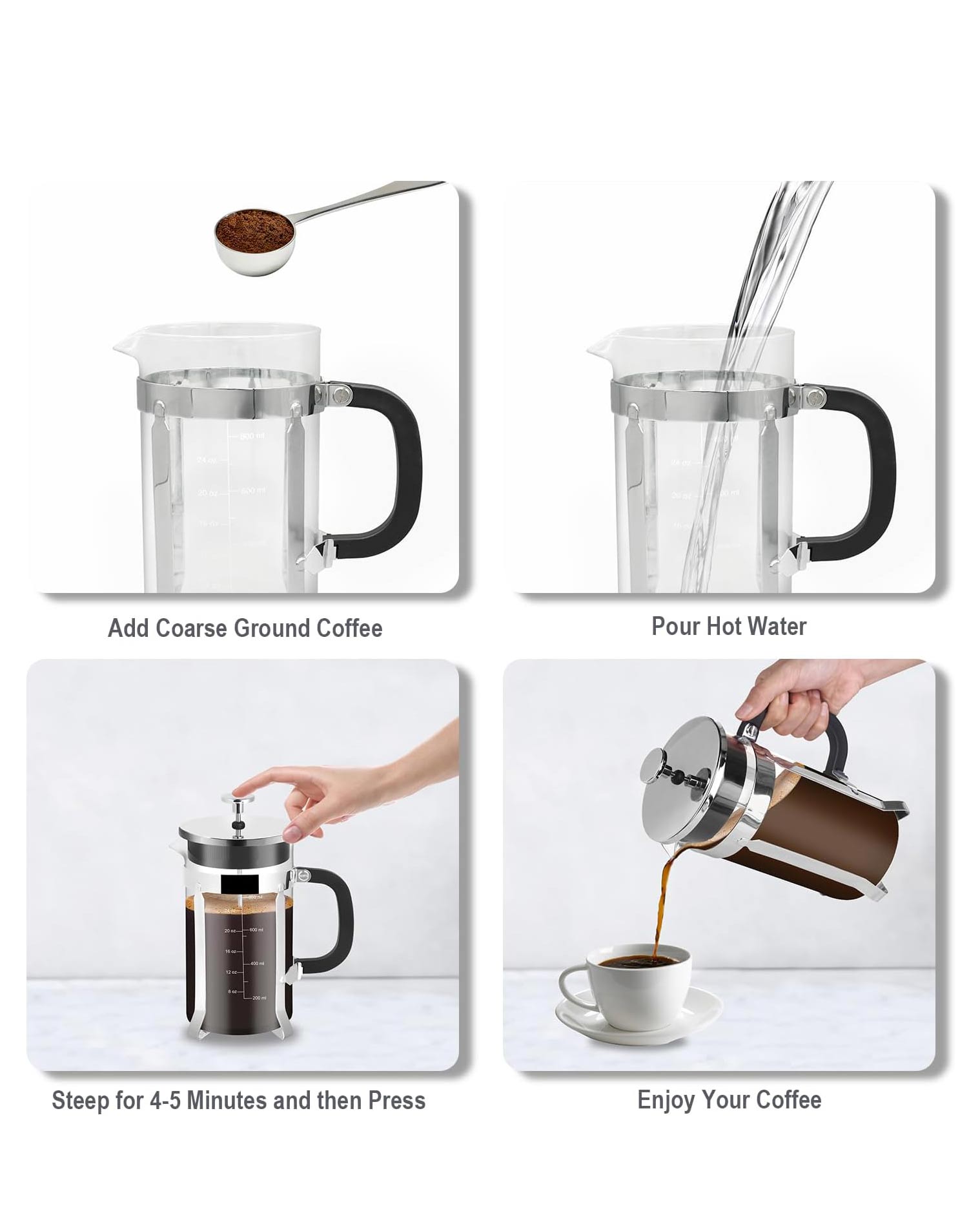 French Press Coffee Maker 34oz Glass Chrome