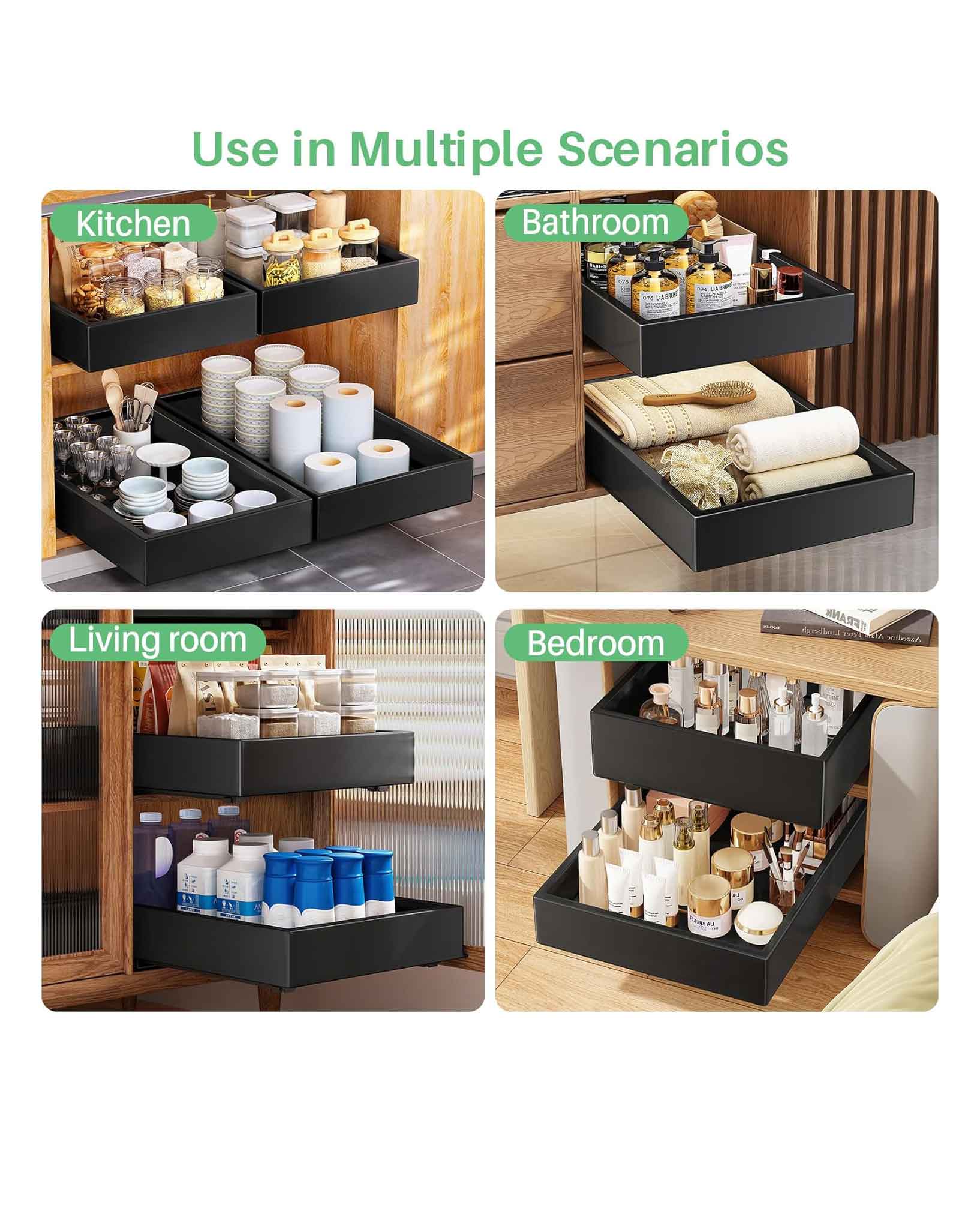 Pull Out Cabinet Organiser Heavy Duty Drawer Black 1pc