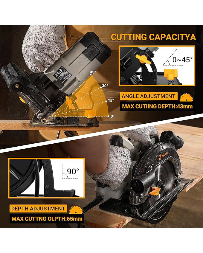 DEKOPRO Circular Saw 1400W 5500RPM 24T 40T Blades