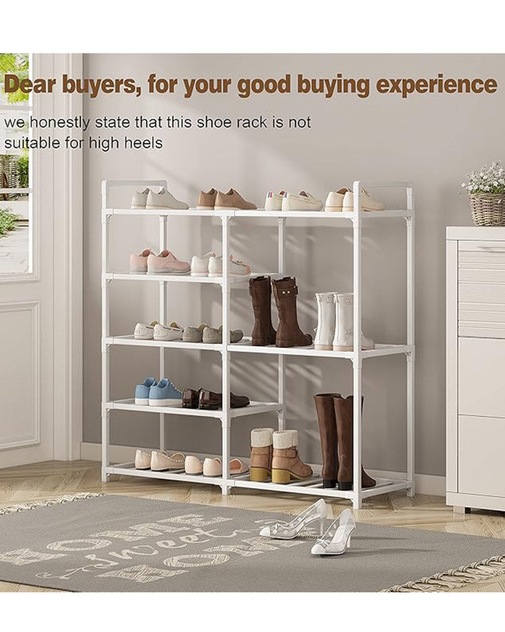 Bamboo Shelving 5 Tier Shoe Rack Storage White
