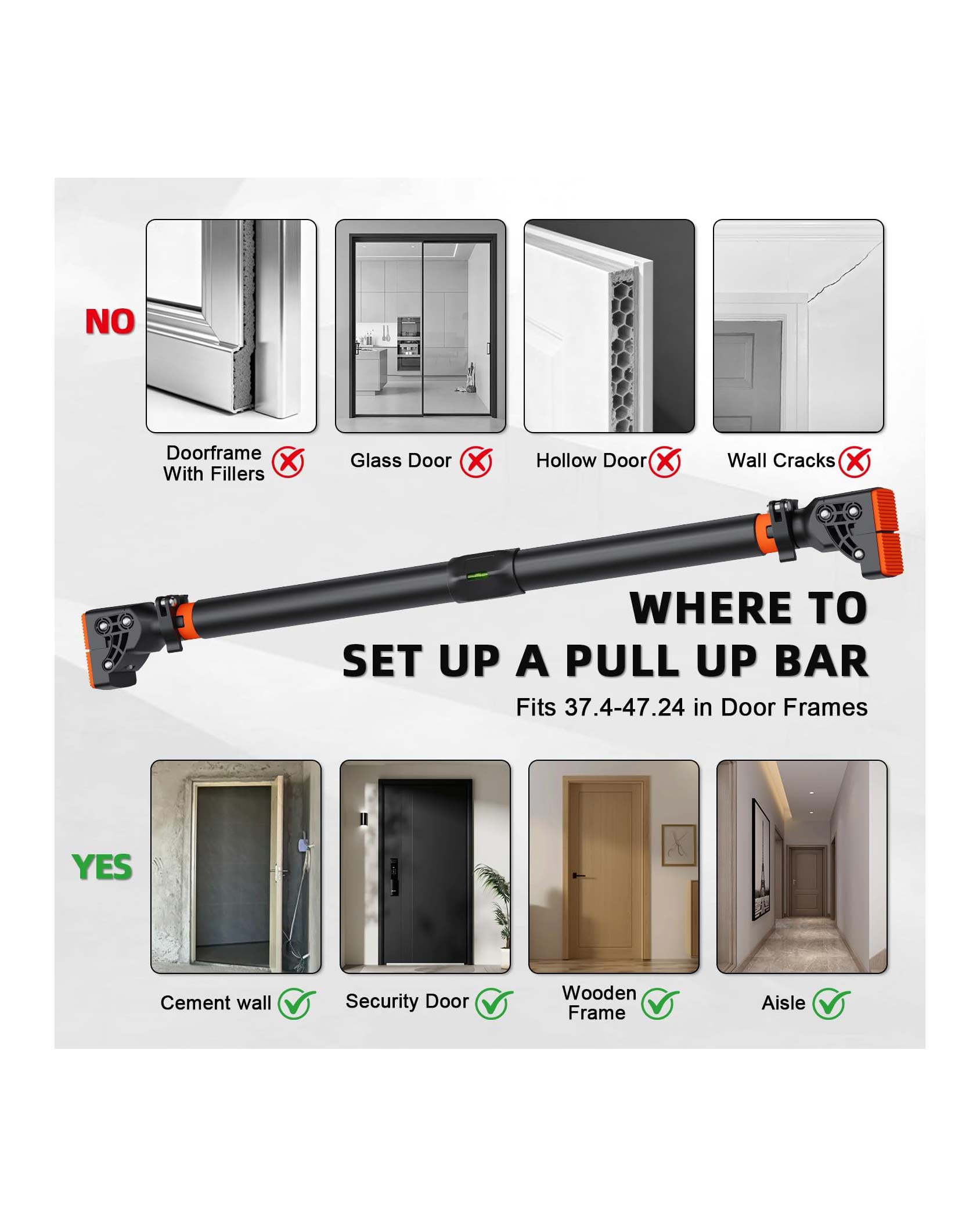 Door Frame Pull-Up Bar Innovative Thread Lock 95-120cm