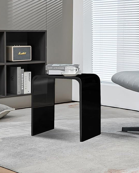 Acrylic U-Shaped Side Table Black Translucent Lightweight