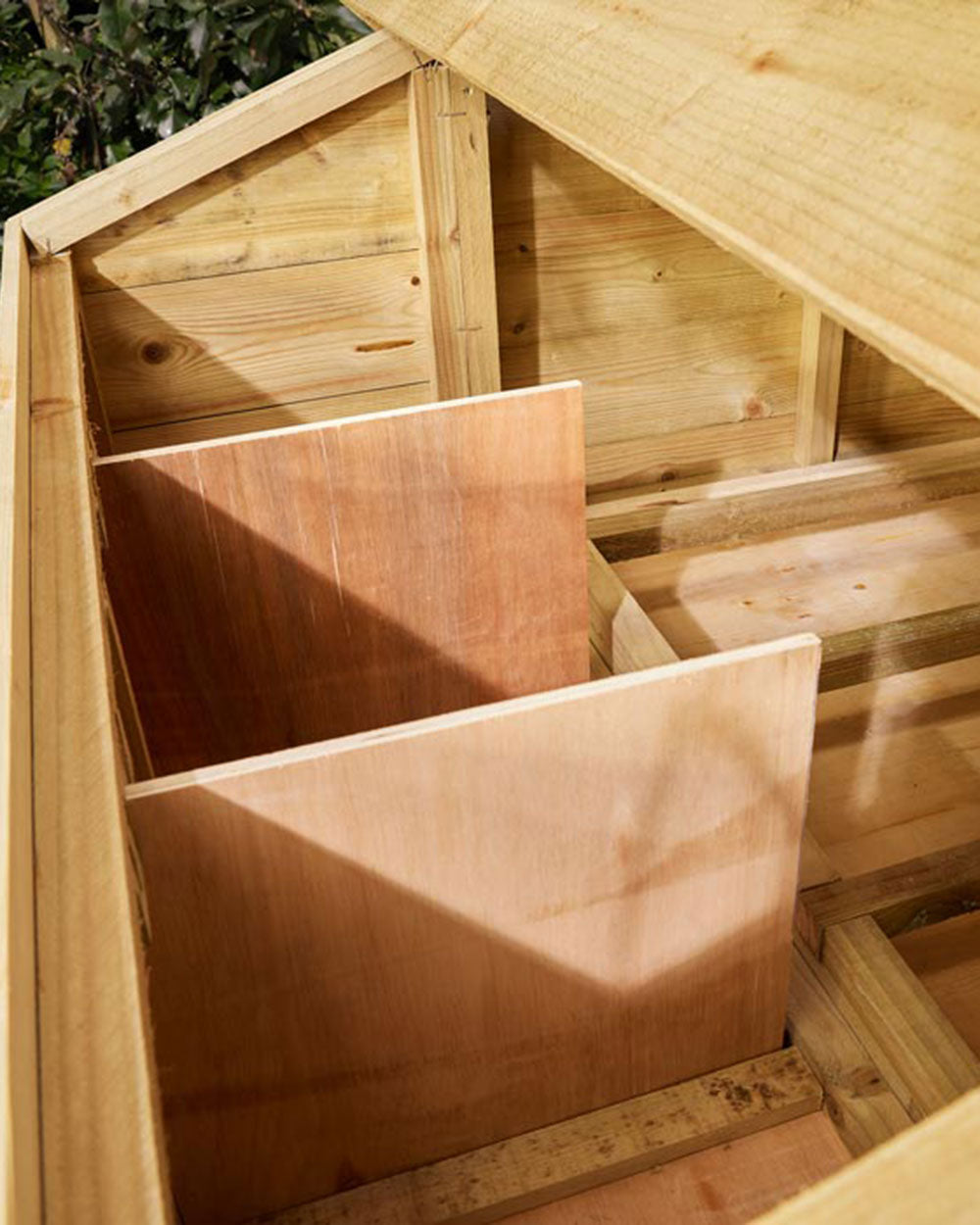 Large Chicken Coop Wooden Rowlinson close up of the inside