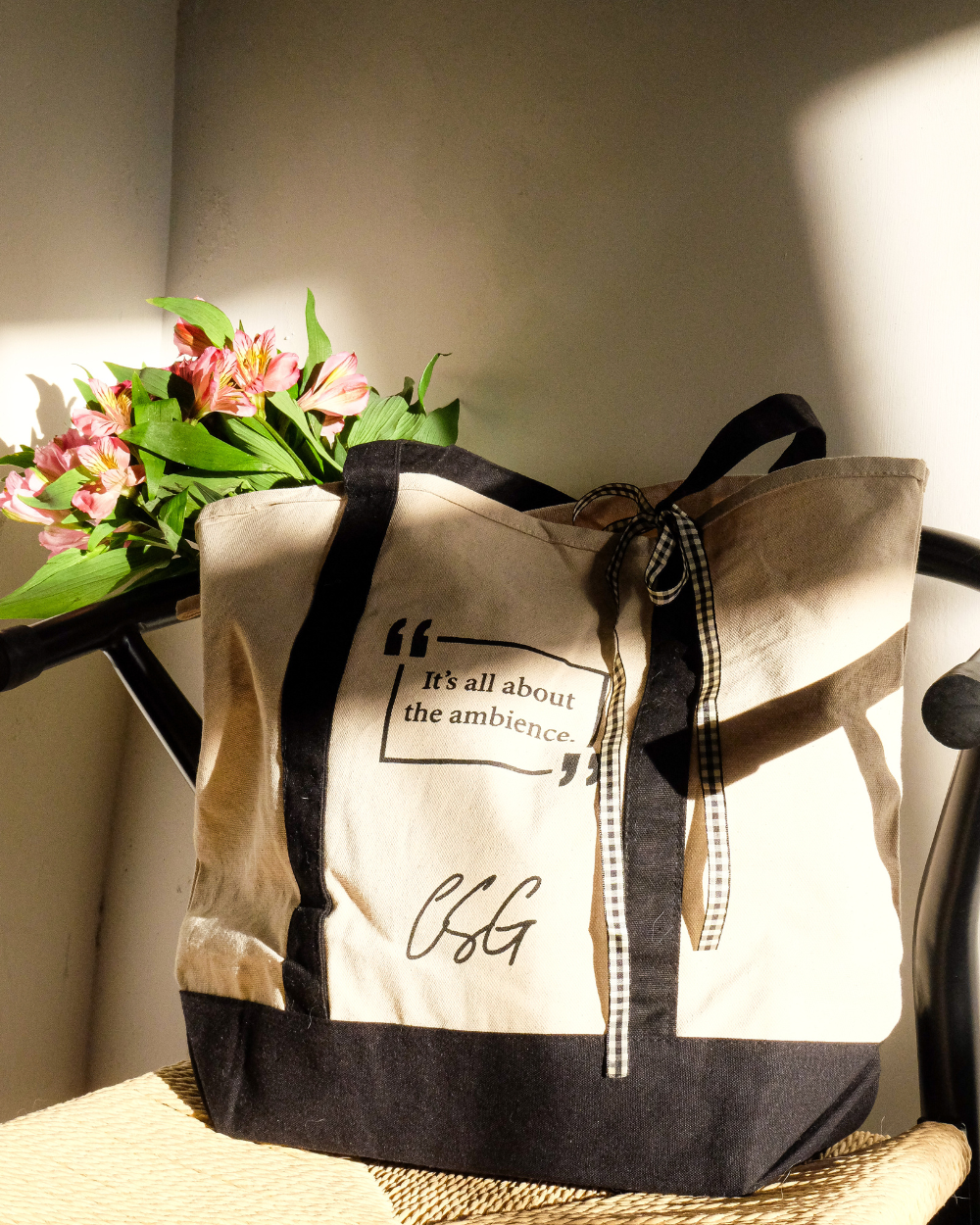 Charity Shop Girl Tote Bag Natural Black 100% Cotton