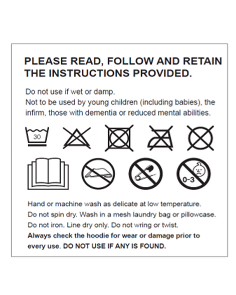 care instructions for the hoodie