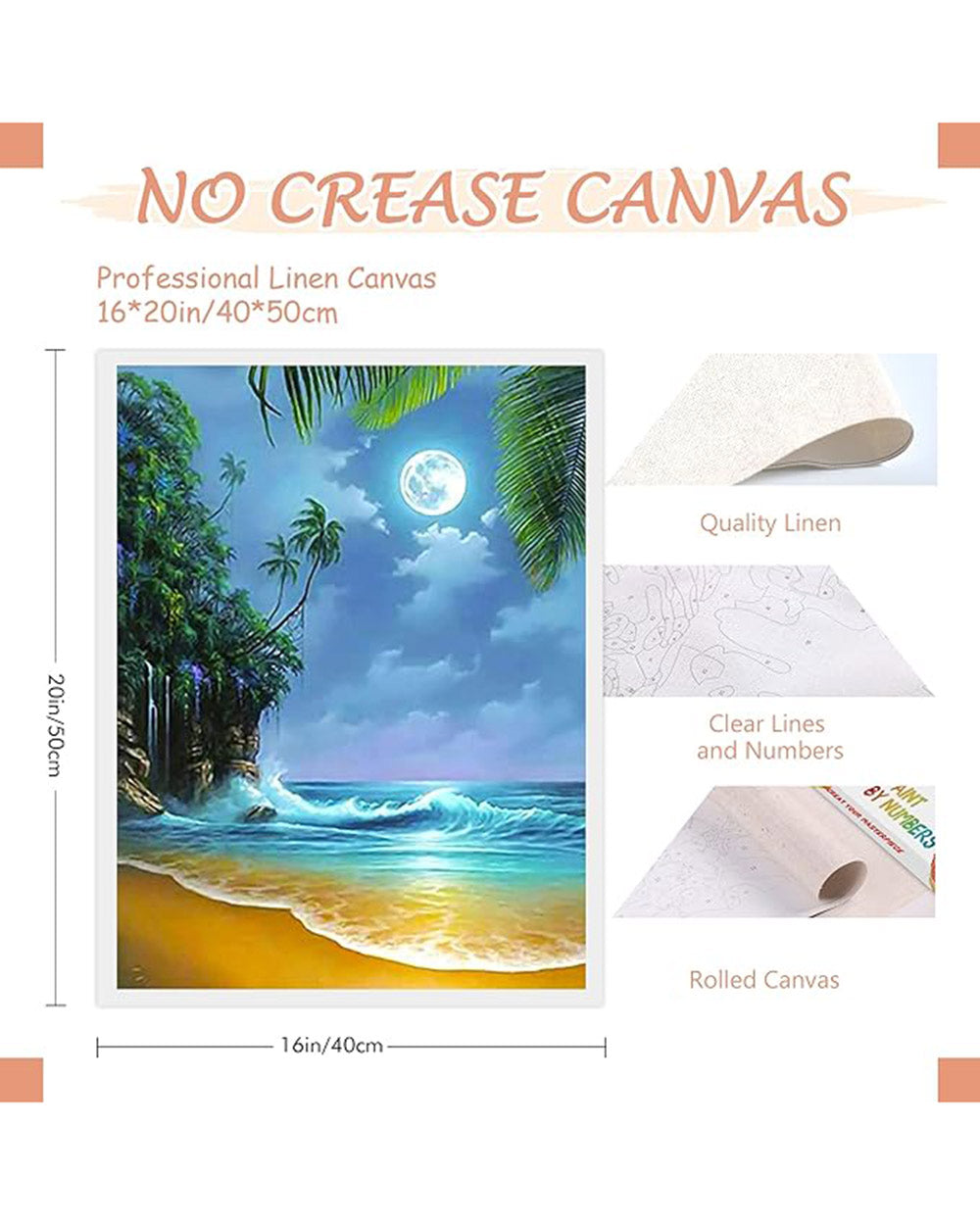 TONZOM Paint By Numbers Moon Beach Oil Painting