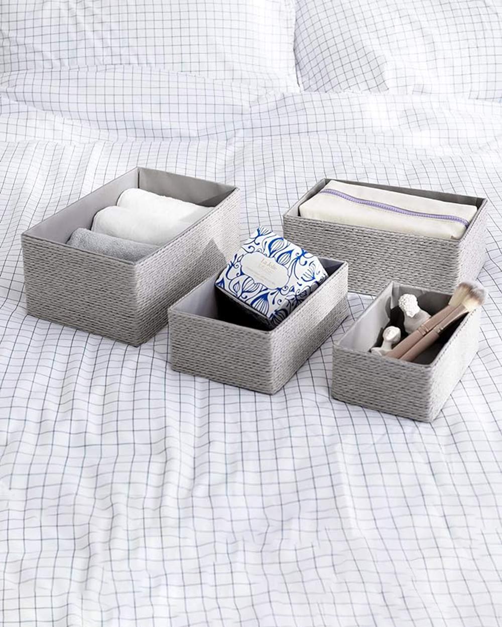 La Jolie Muse Set of 4 Woven Storage Baskets Grey Sue Ryder