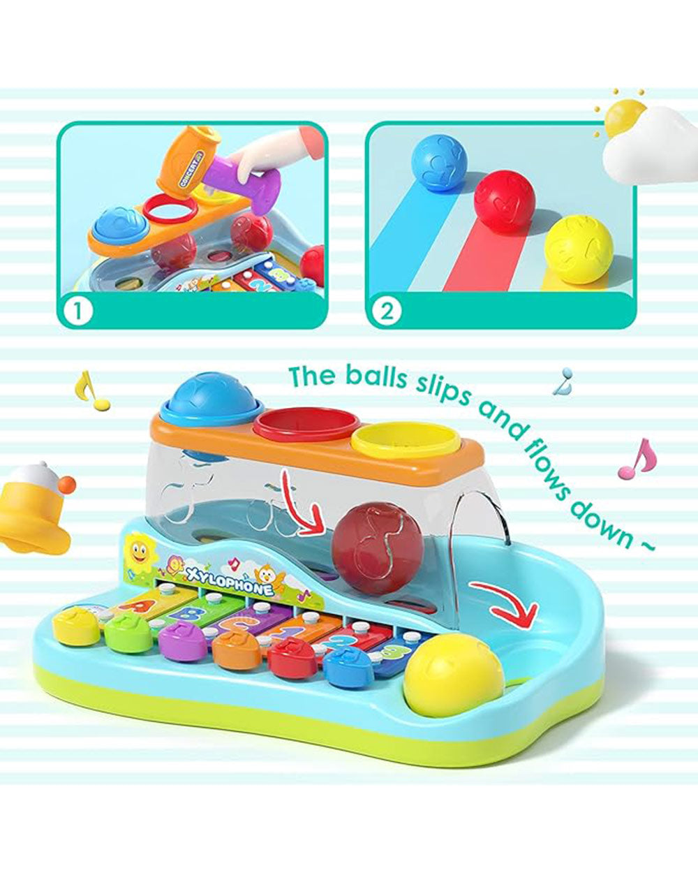 Play Pride Early Education Pop n Play 2 in 1 Xylophone Pound Ball