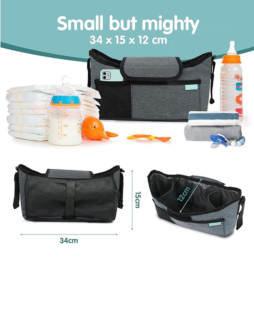 Onco Multifunctional Stroller Pram Organiser Bag Grey