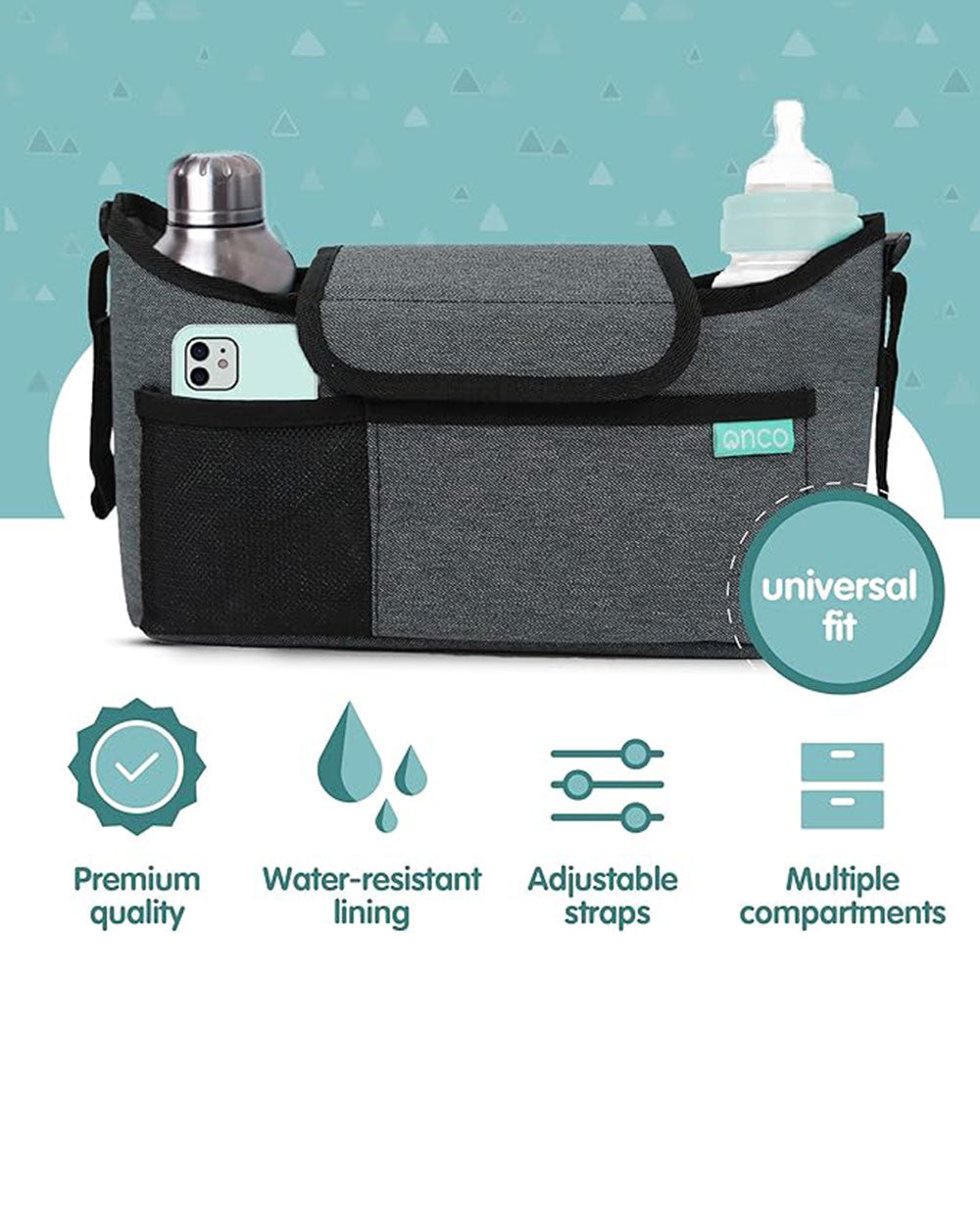 Onco Multifunctional Stroller Pram Organiser Bag Grey