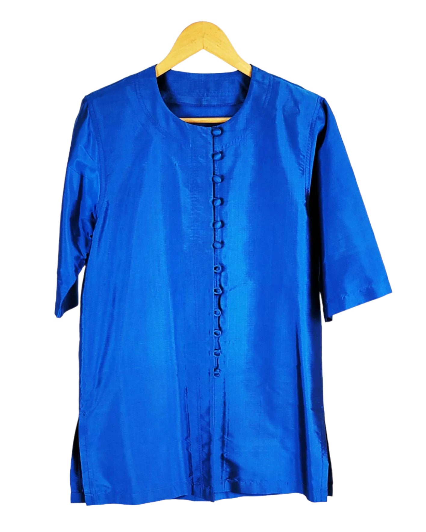 Retro Womens Blue Button Down Blouse Size 10