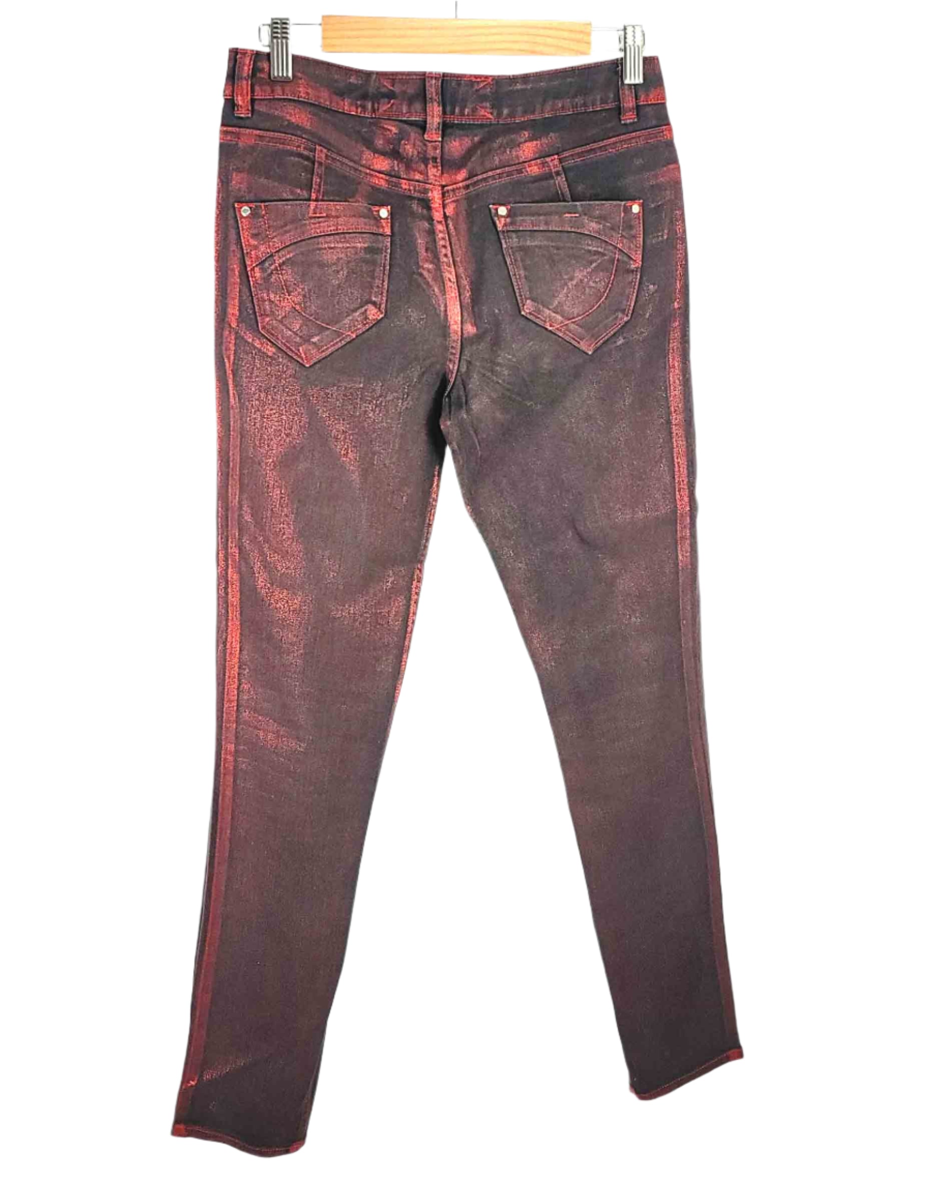 Karen Millen Black Red Metalic Jeans UK12
