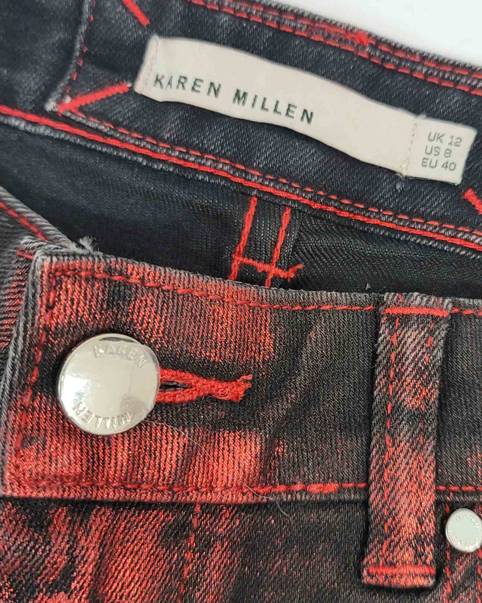 Karen Millen Black Red Metalic Jeans UK12