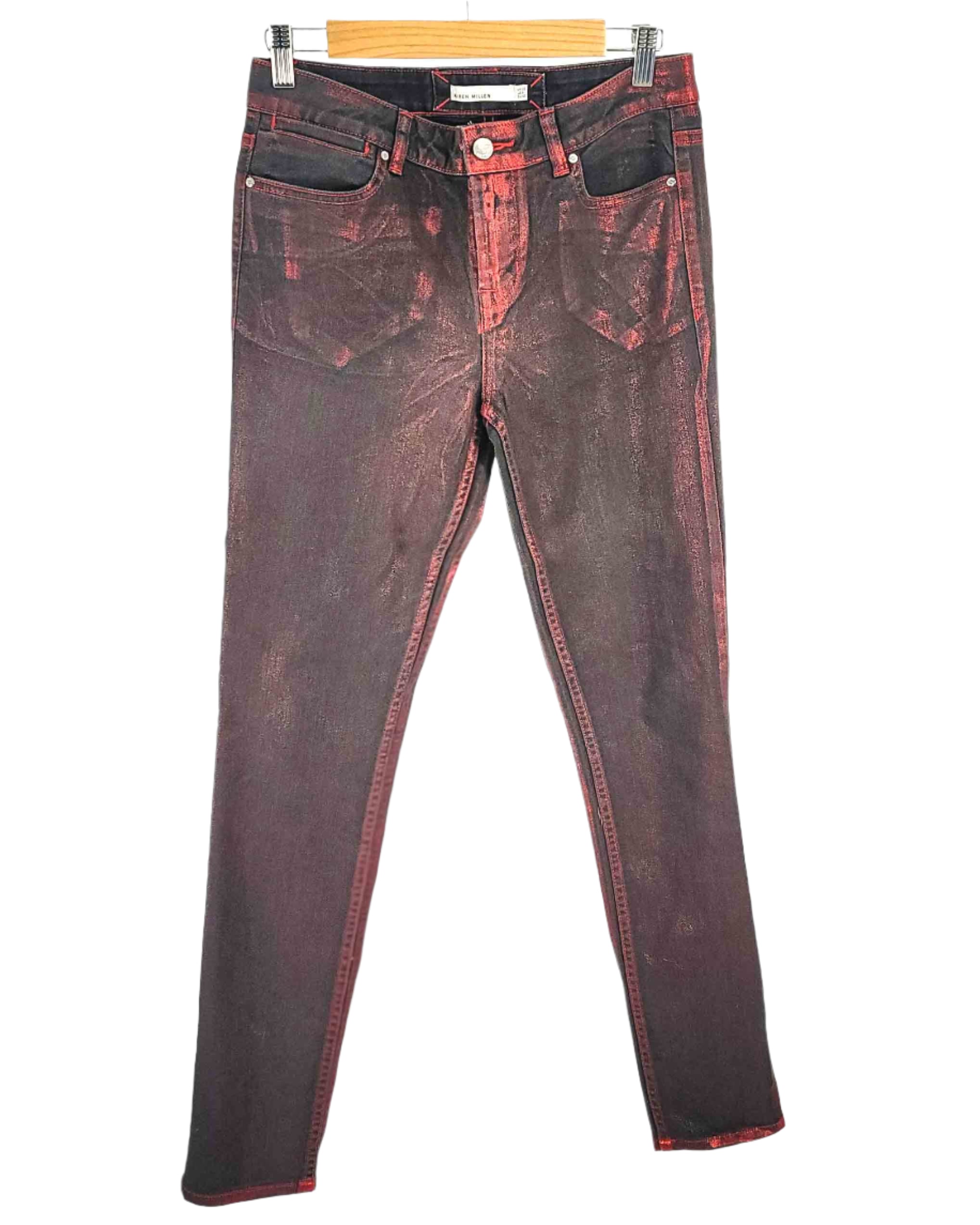 Karen Millen Black Red Metalic Jeans UK12