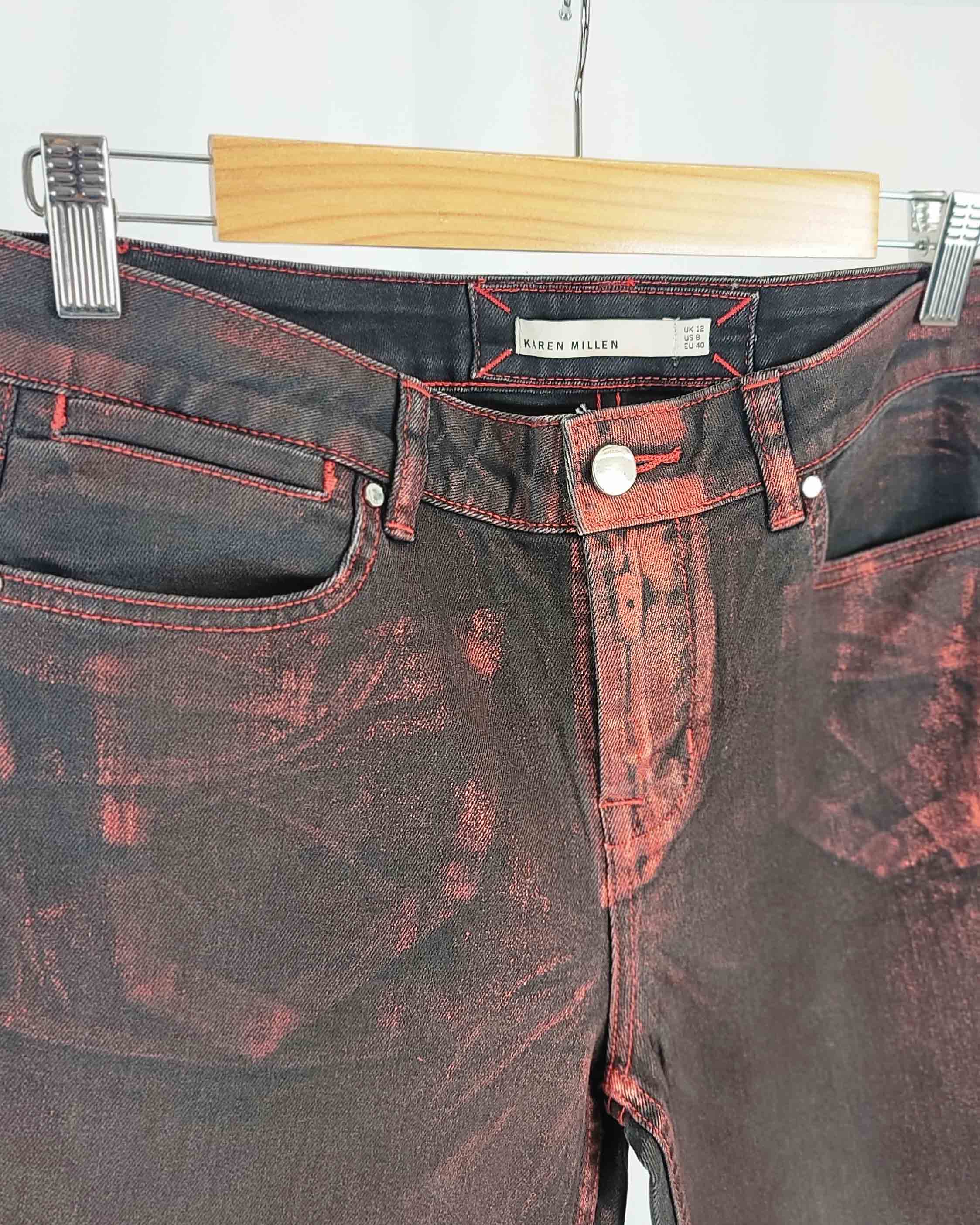 Karen Millen Black Red Metalic Jeans UK12