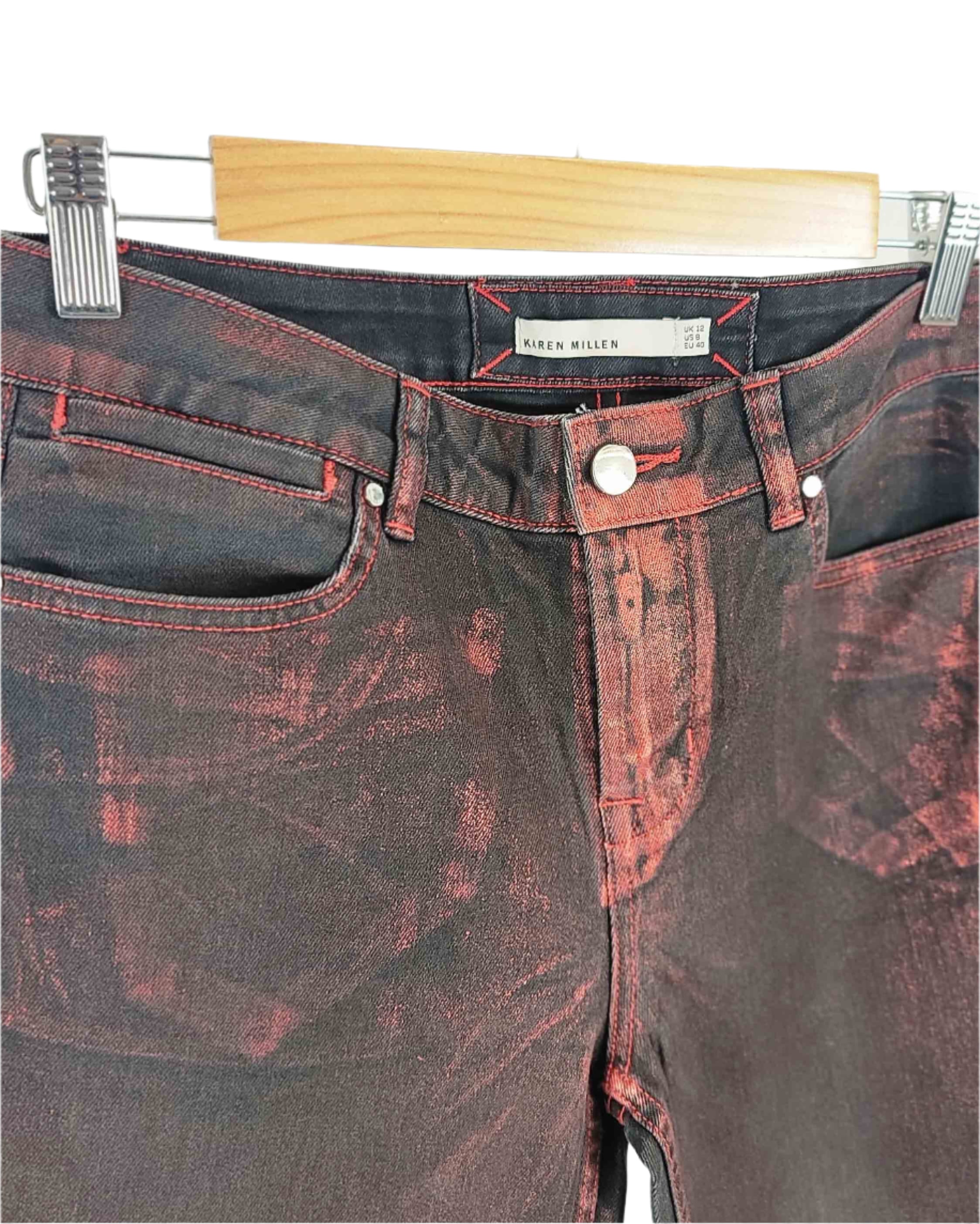 Karen Millen Black Red Metalic Jeans UK12