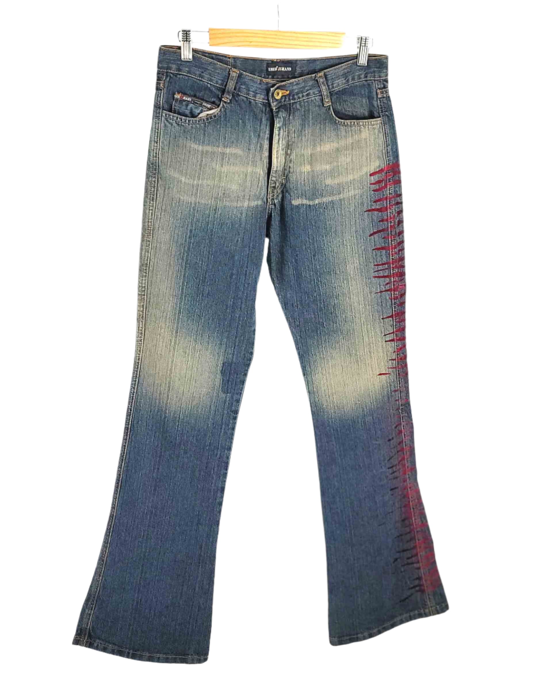 Womens USED JEANS Blue Jeans Red Tiger Stripes W30