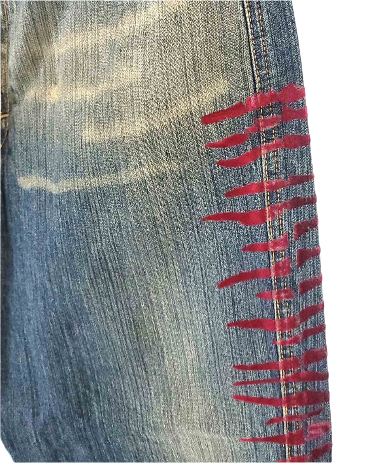 Womens USED JEANS Blue Jeans Red Tiger Stripes W30