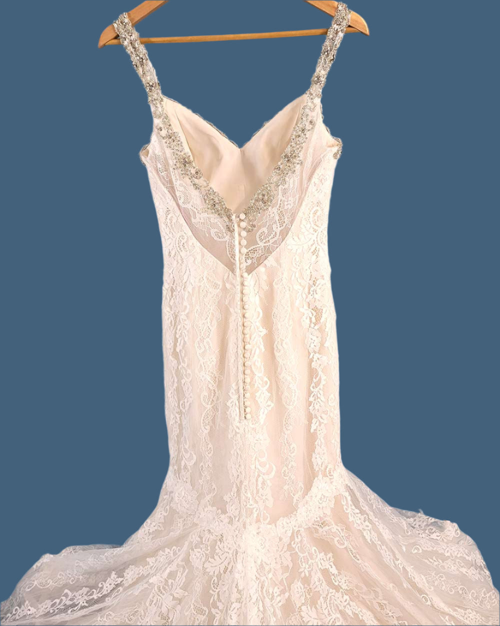 Jasmine Collection Champagne Fitted Strap Wedding Dress Size 8