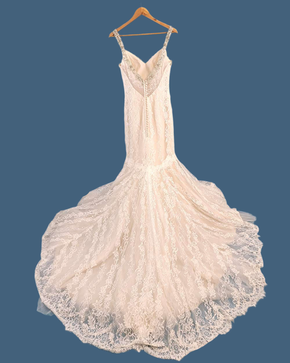 Jasmine Collection Champagne Fitted Strap Wedding Dress Size 8
