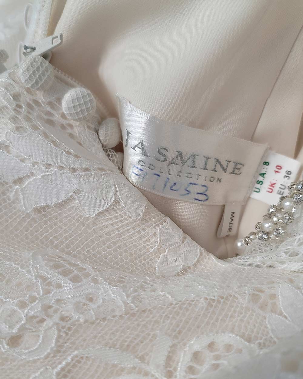 Jasmine Collection Champagne Fitted Strap Wedding Dress Size 8