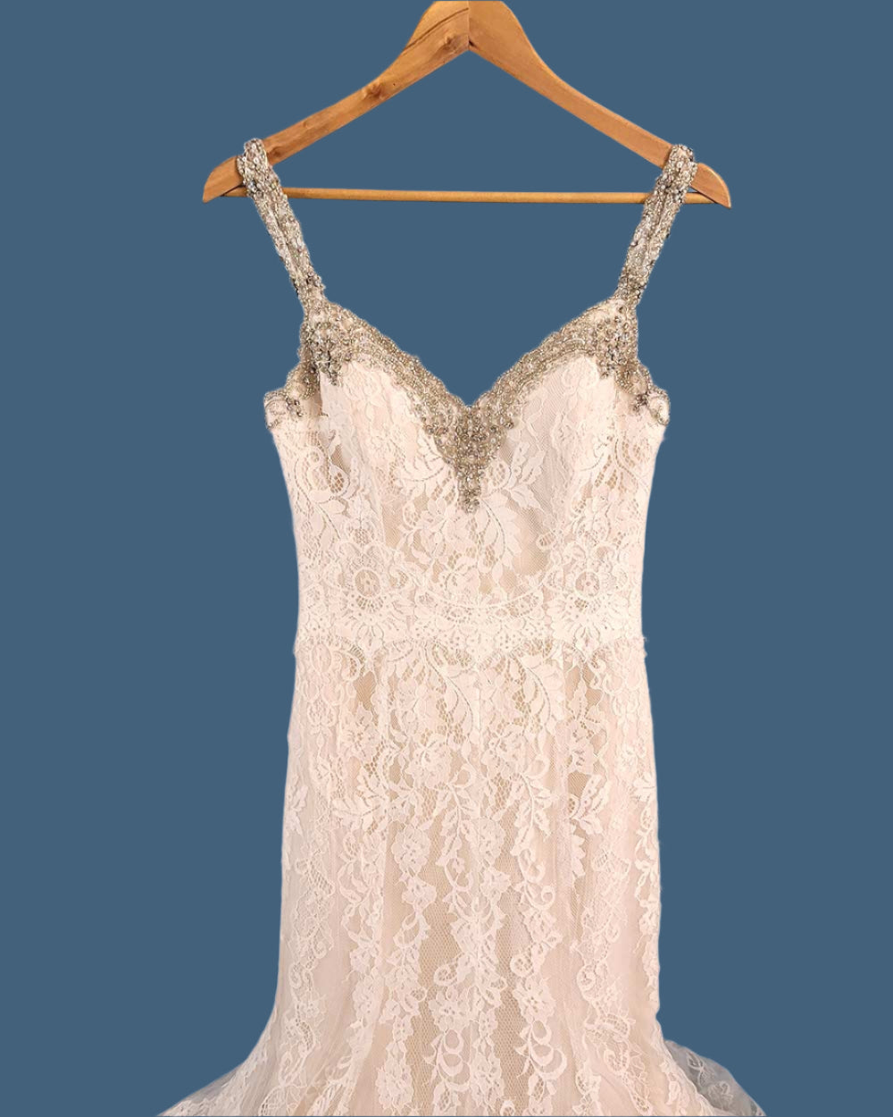Jasmine Collection Champagne Fitted Strap Wedding Dress Size 8