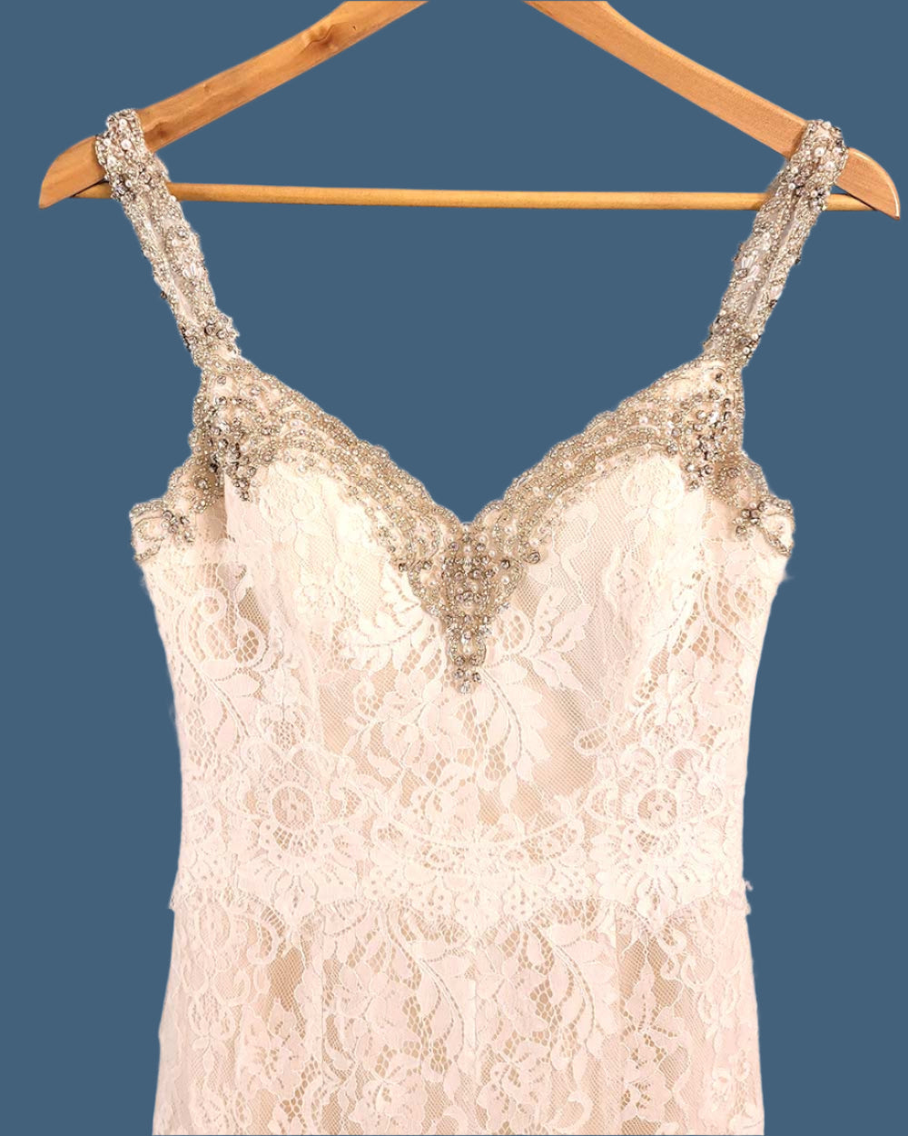 Jasmine Collection Champagne Fitted Strap Wedding Dress Size 8