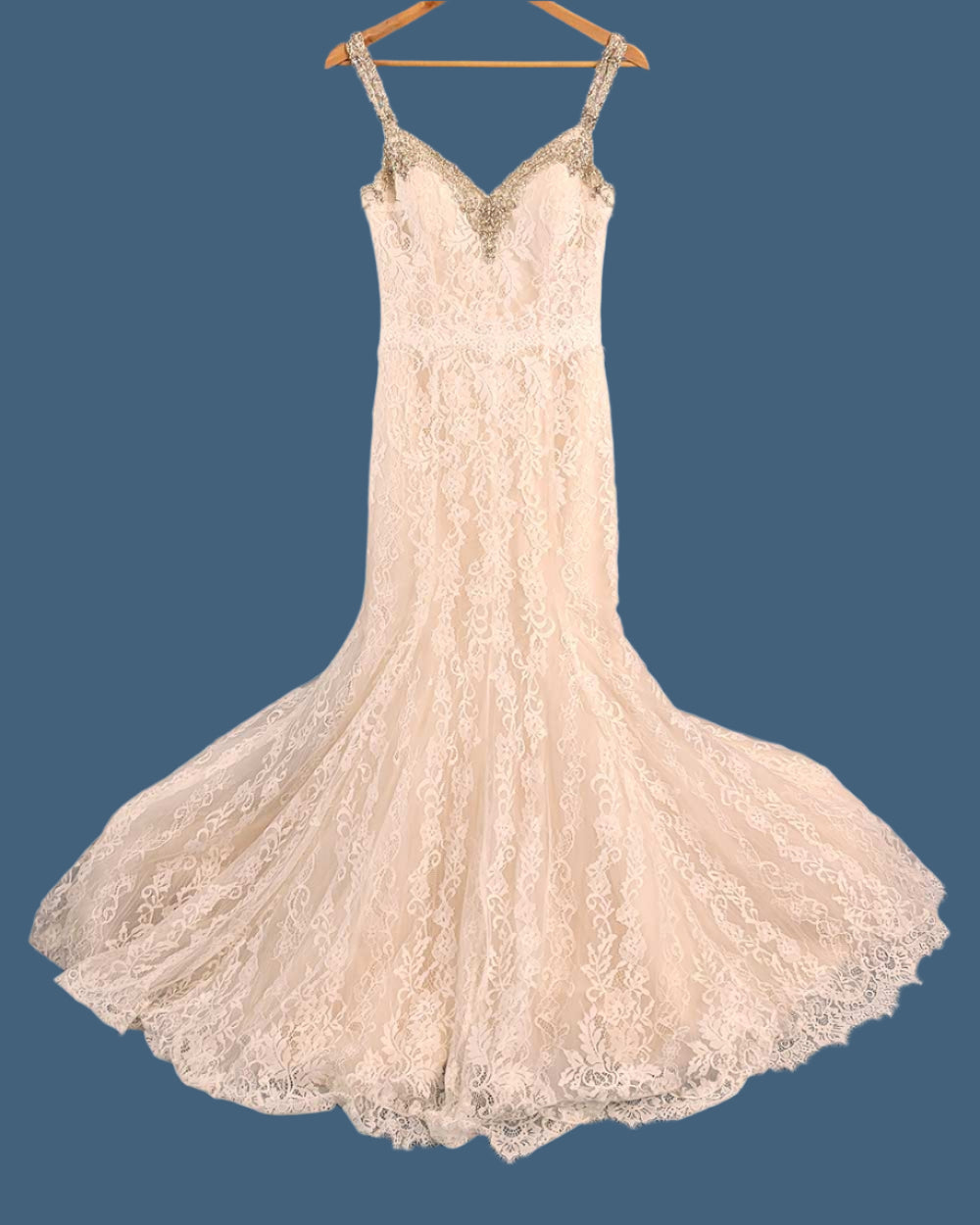 Jasmine Collection Champagne Fitted Strap Wedding Dress Size 8