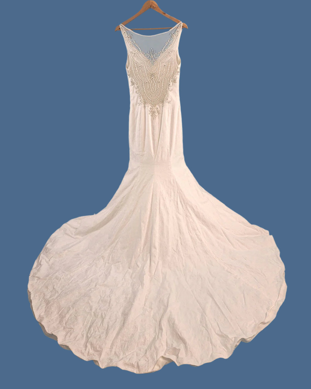 White Fish Tail Illusion Wedding Dress Size 10