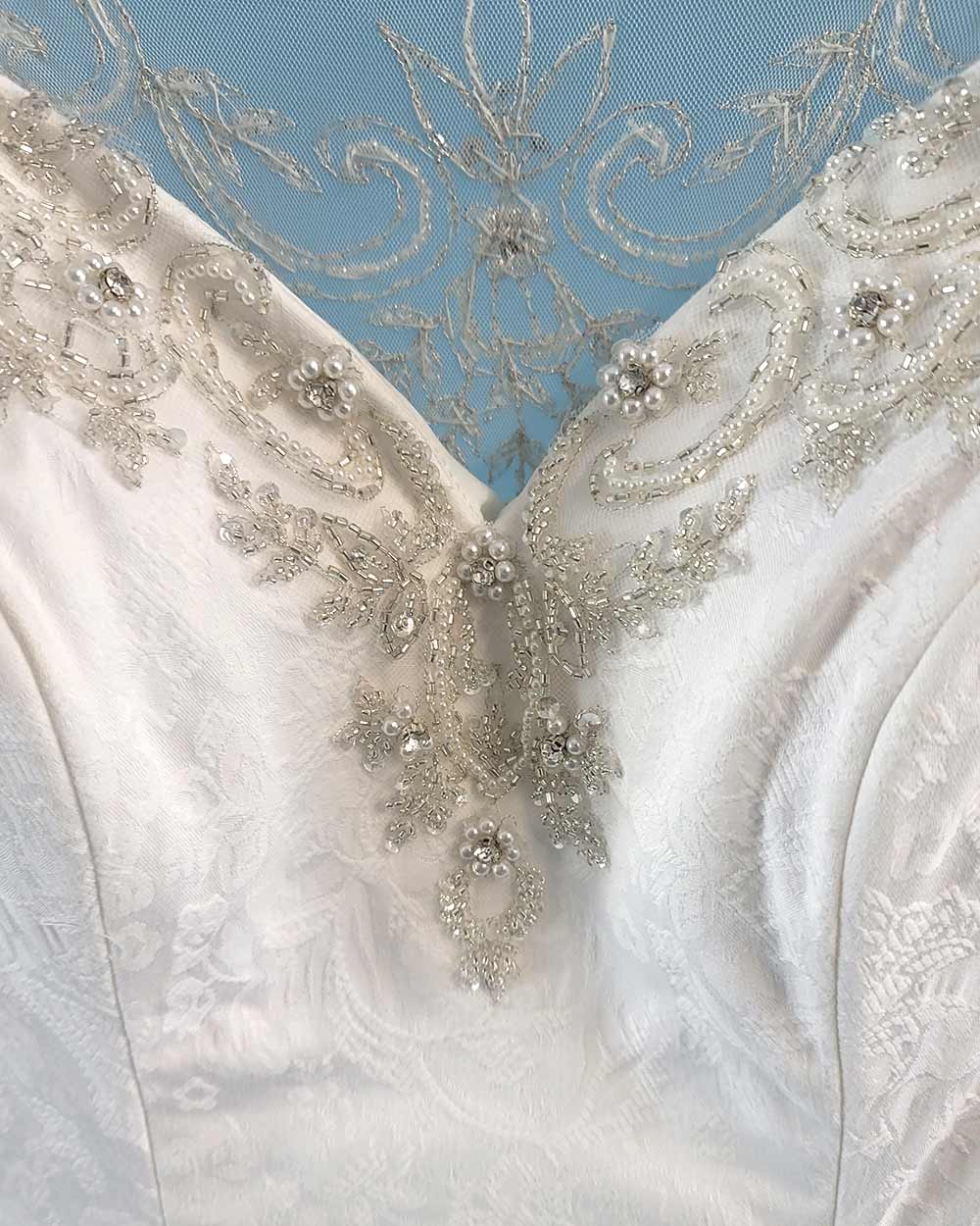 White Fish Tail Illusion Wedding Dress Size 10