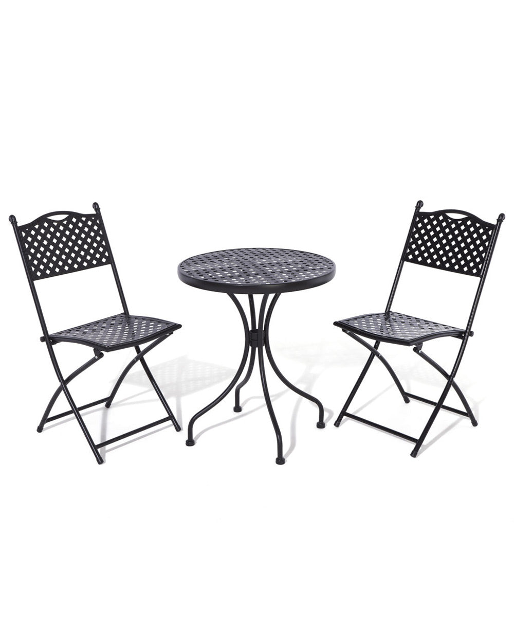 garden bistro set black matt lattice pattern Havana Rowlinson. Photo of the set with a white cut our background