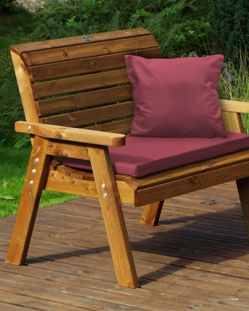 Charles Taylor Two Seater Bench with Burgundy Cushions HB19B