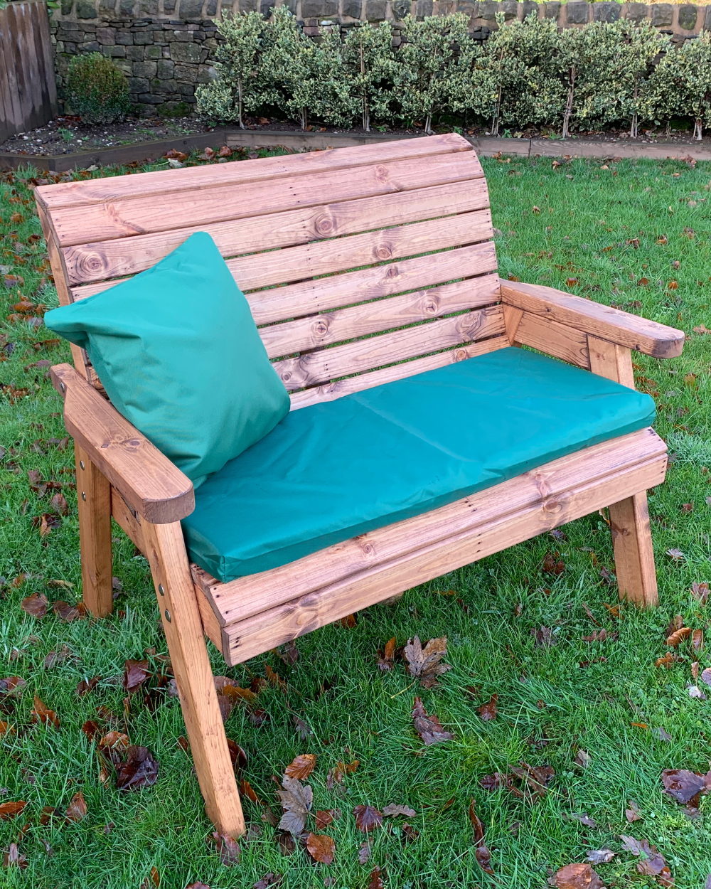 Charles Taylor Two Seater Bench with Green Cushions HB19G