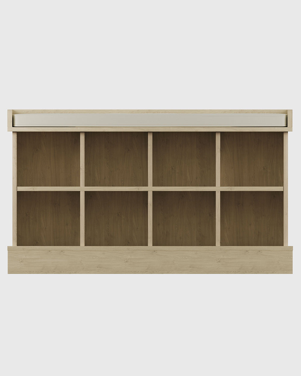 Kempton shoe bench in oak effect on a white cut out background