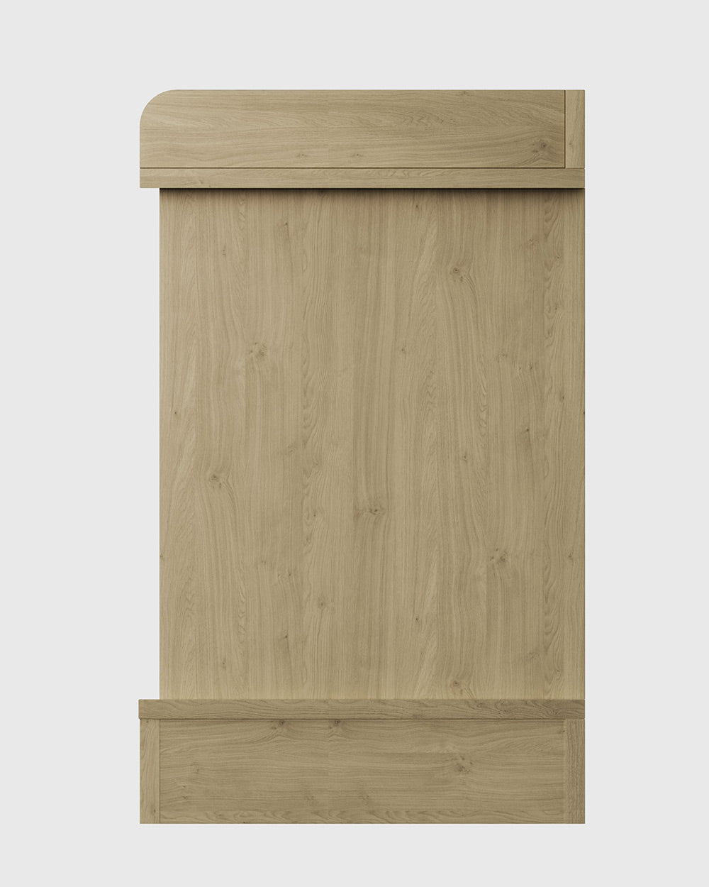Kempton shoe bench in oak effect on a white cut out background side view