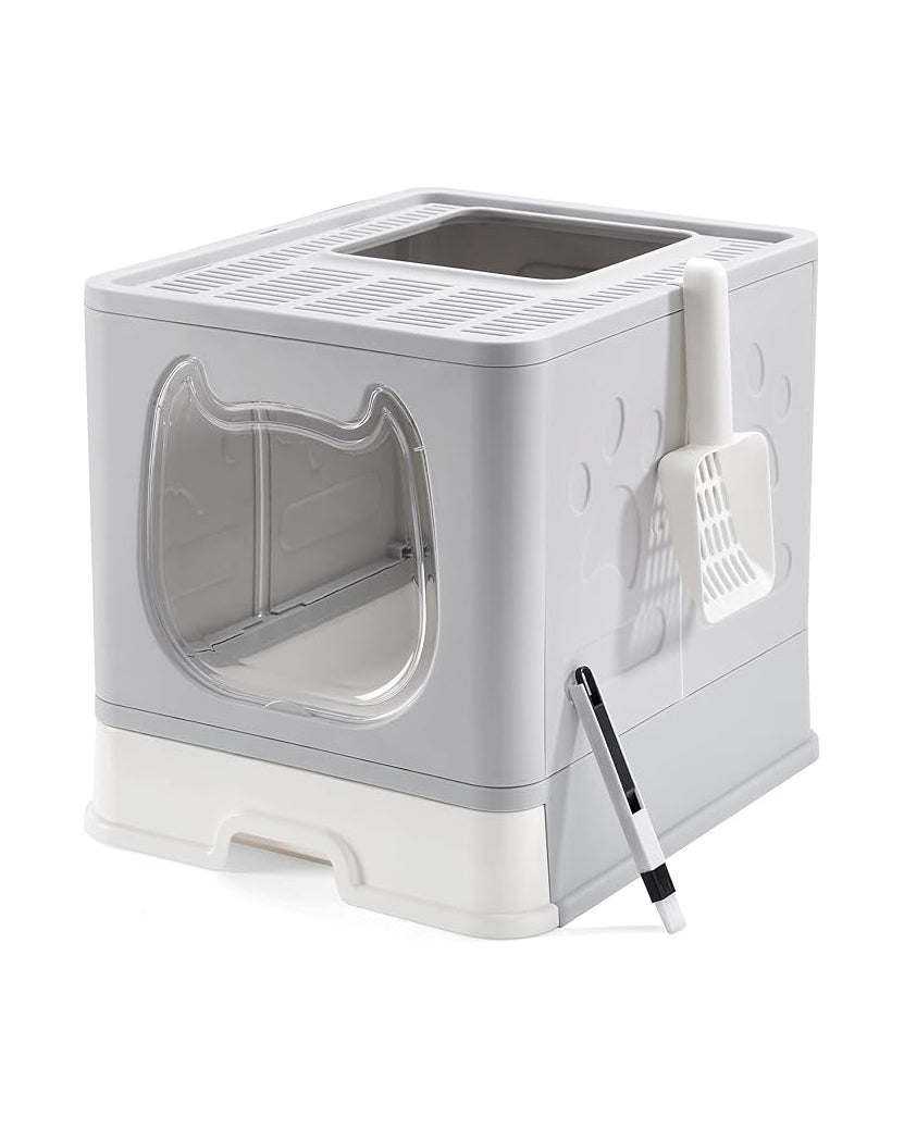 Kitten Cat Rabbit Foldable Litter Box Tray with Lid Grey