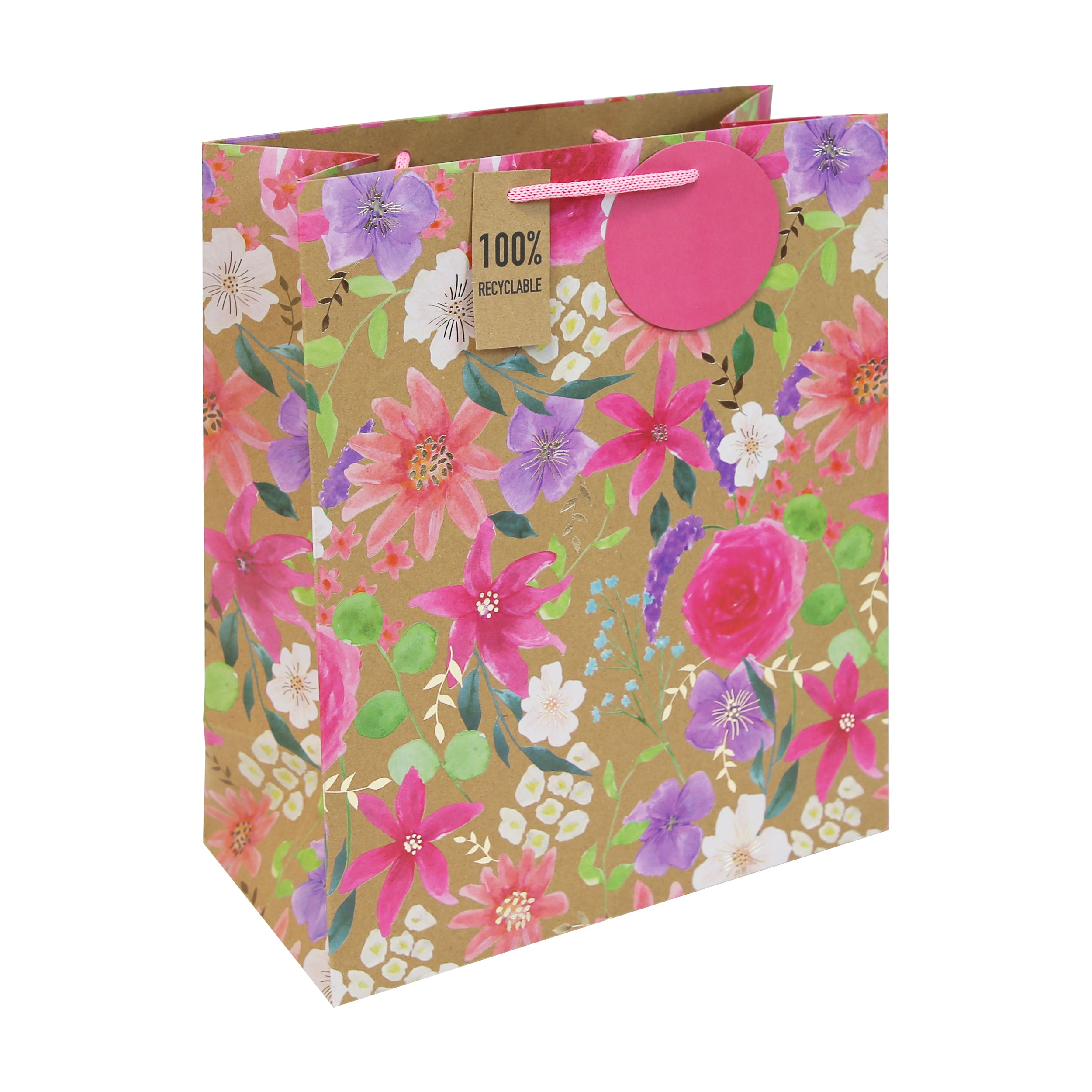 Kraft Floral Large Gift Bag 100% Recyclable