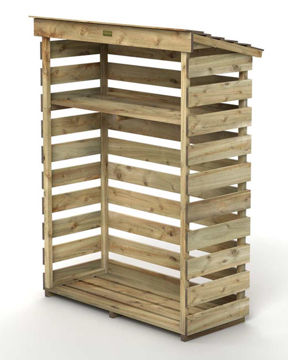 small log store without kindling or logs, on a white cut out background