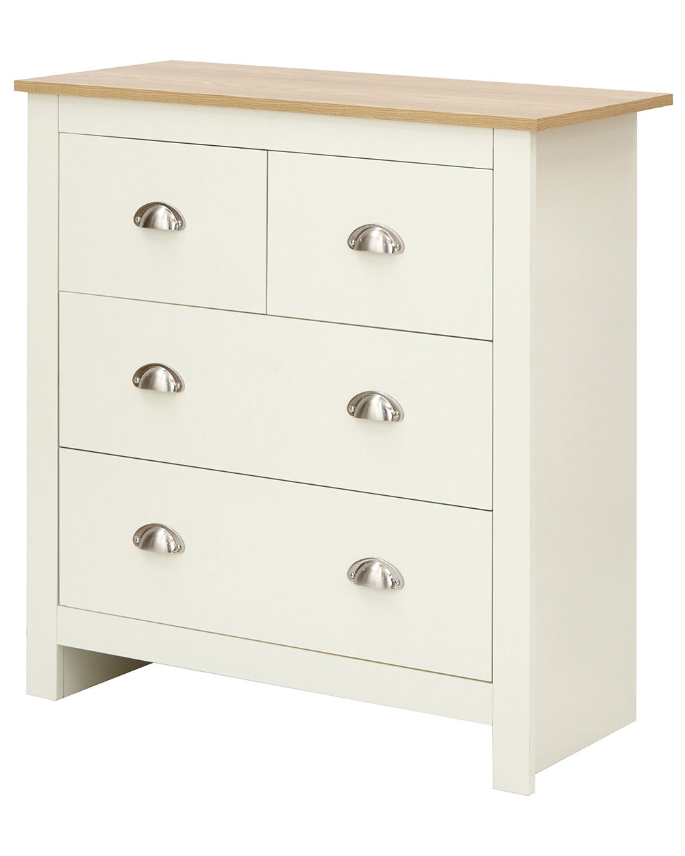 Lancaster 2 + 2 chest of drawers in cream with an oak effect top on a white cut out background