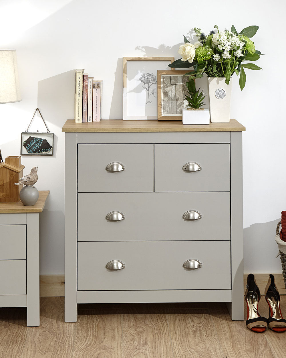 Lancaster 2 + 2 chest of drawers in grey in a lifestyle scene in a bedroom