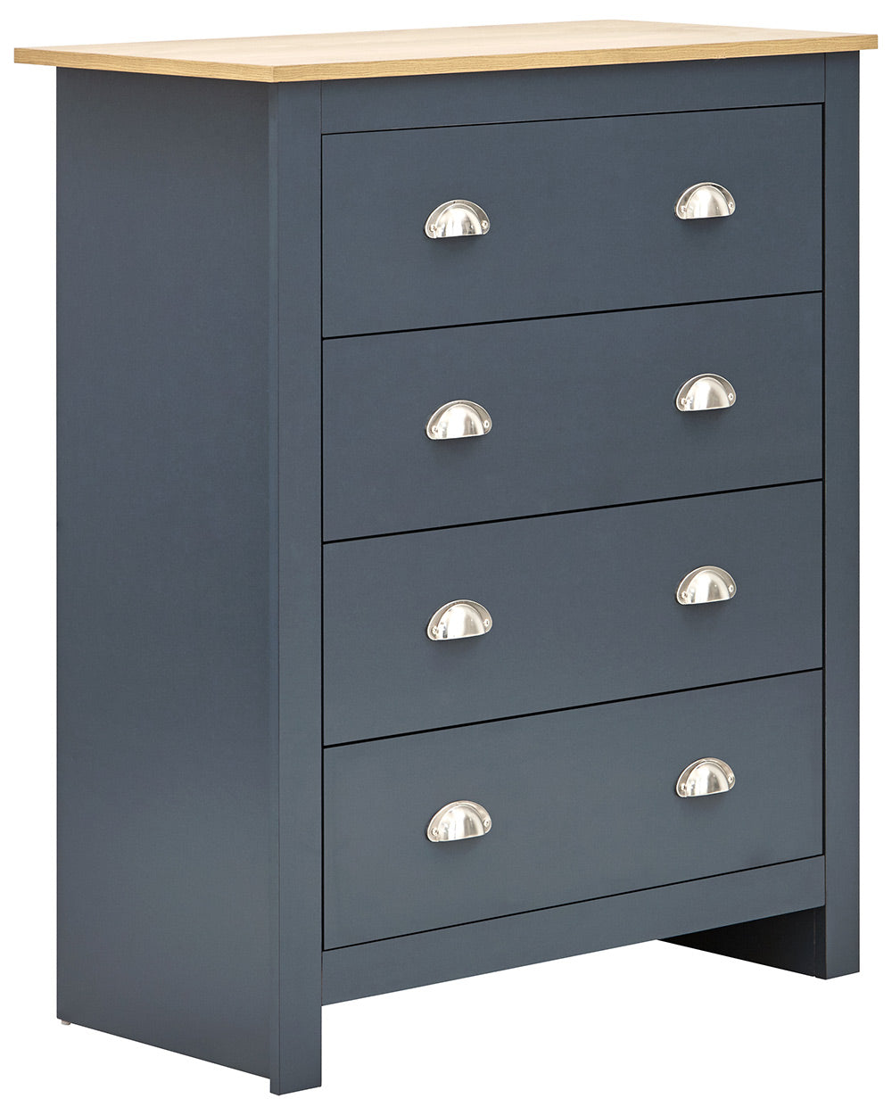 Lancaster4 piece bedroom furniture set by GFW in slate blue on a white back ground setting of the 4 drawer chest of drawers