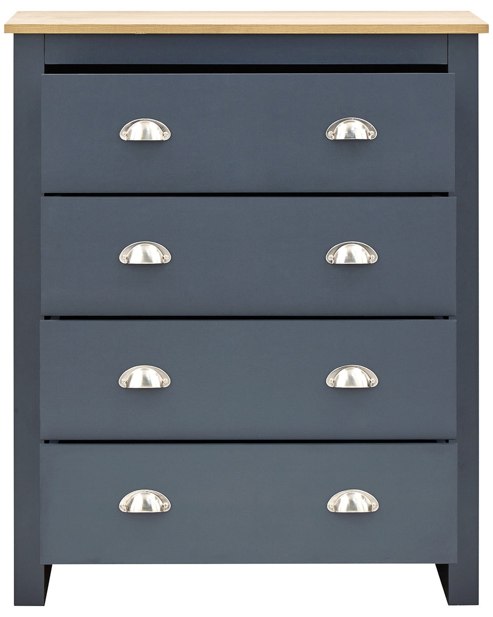 Lancaster4 piece bedroom furniture set by GFW in slate blue on a white back ground setting of the 4 drawer chest of drawers