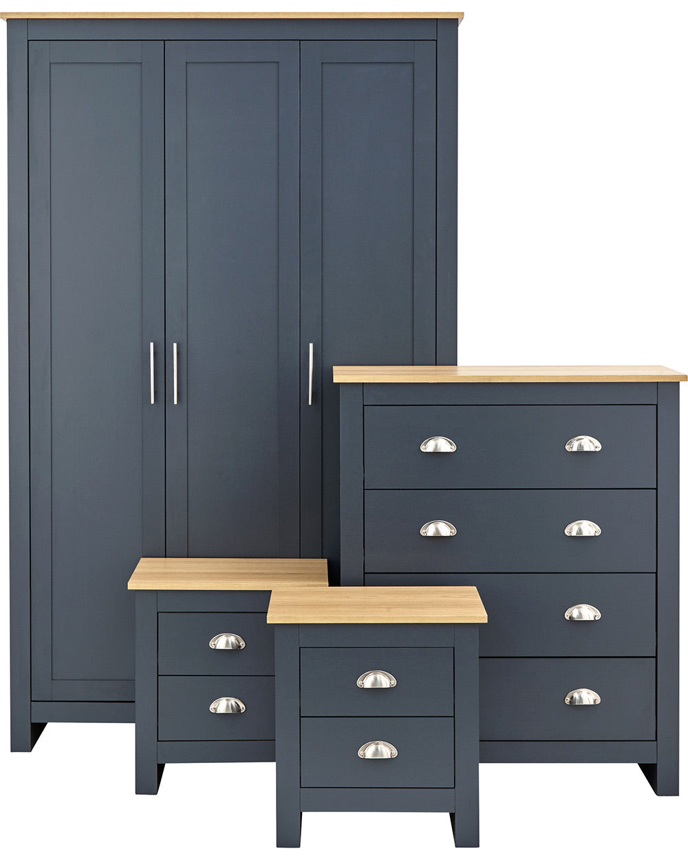 Lancaster4 piece bedroom furniture set by GFW in slate blue ion a white background setting