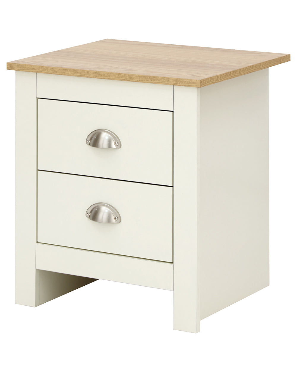 Lancaster bedside cabinet in cream with an oak effect top on a white background