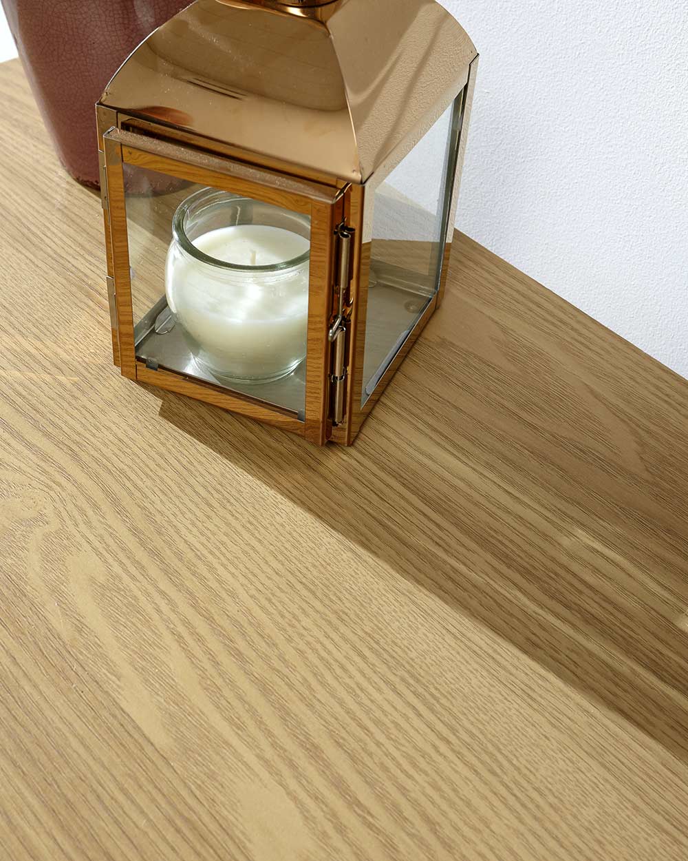 Lancaster shoe storage cabinet hallway porch or living room. Shaker style in a lifestyle scene close up of the oak effect top