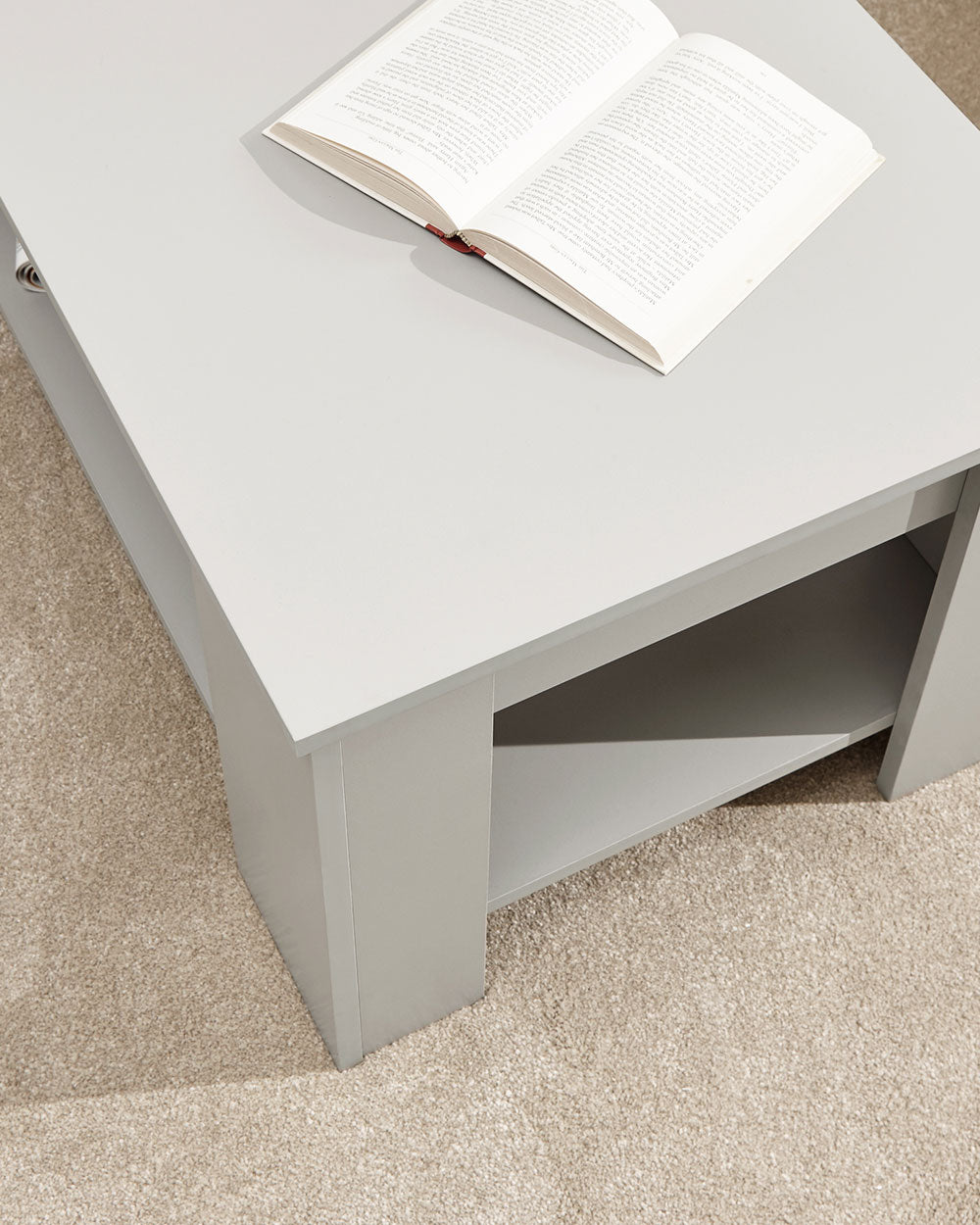 Lift up coffee table close up of the finish
